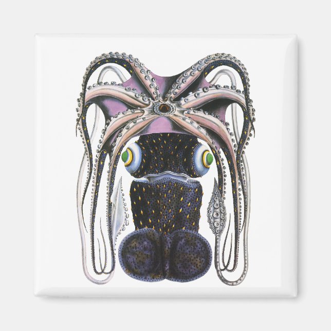 Vintager Riesen-Tintenfisch oder Oktopus, Meeresti Magnet (Vorne)