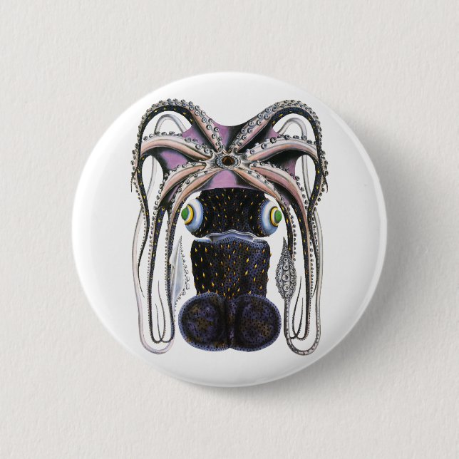 Vintager Riesenoktopus oder Tintenfisch, Meerestie Button (Vorderseite)