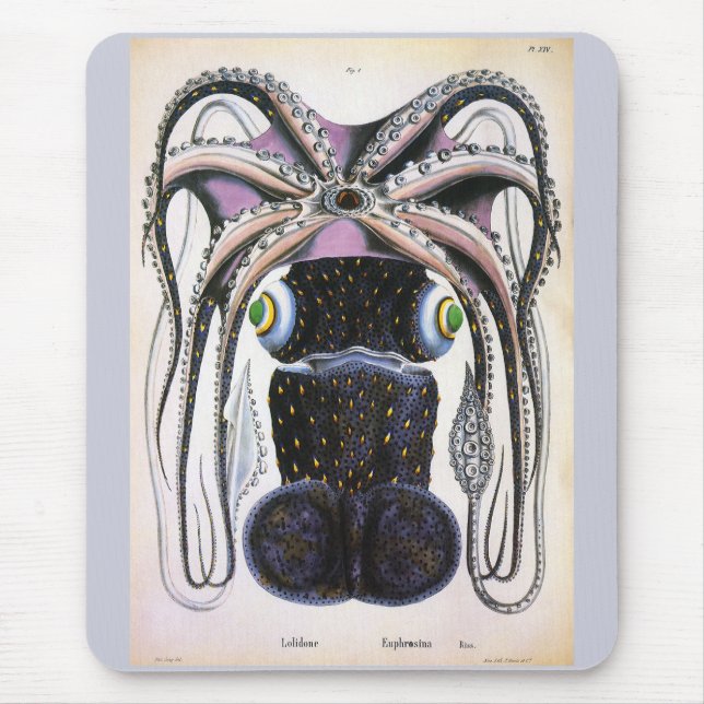 Vintager Riesenoktopus oder Tintenfisch, Meerestie Mousepad (Vorne)
