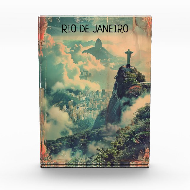 Vintager Rio de Janeiro Reise Jesus Statue Fotoblock (Vorderseite)