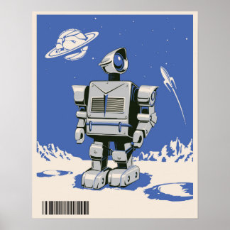 Vintager Robot 1 blau Poster