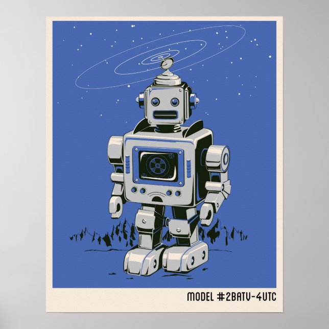 Vintager Robot 2 blau Poster (Vorne)