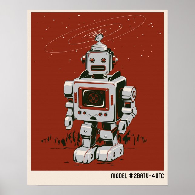 Vintager Robot 2 rot Poster (Vorne)
