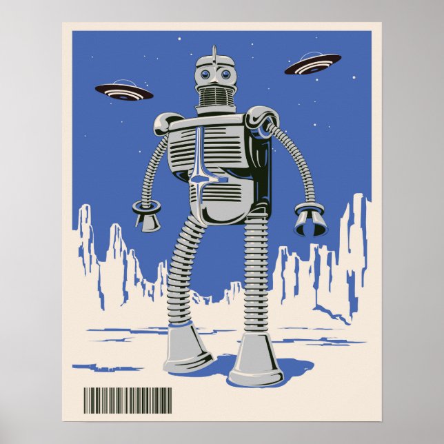Vintager Robot 3 blau Poster (Vorne)