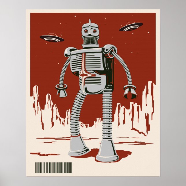 Vintager Robot 3 rot Poster (Vorne)