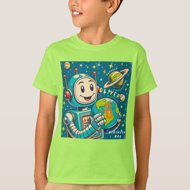 Vintager Roboter in der Weltraumwissenschaft Neugi T-Shirt (Vorderseite)