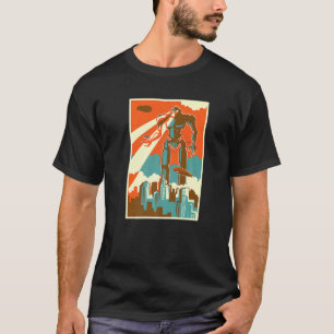Vintager Roboterangriff auf den Retro-Bot der Stad T-Shirt