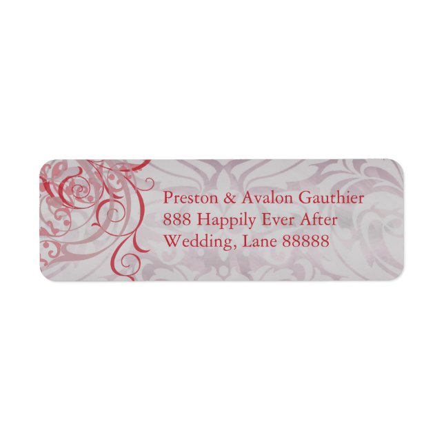Vintager Rokoko Red Scroll Damask Address Label (Vorne)