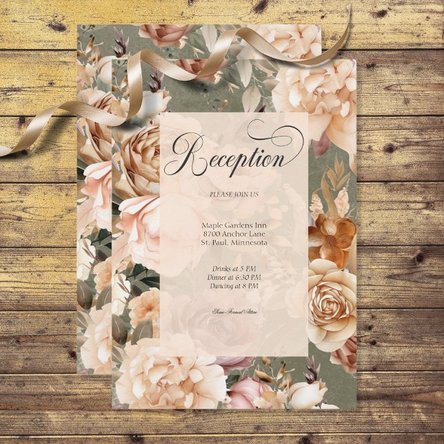 Vintager romantischer Champagner Beige & Sage Flor Begleitkarte (Von Creator hochgeladen)