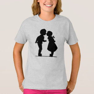Vintager romantischer Silhouettepaarjunge und T-Shirt