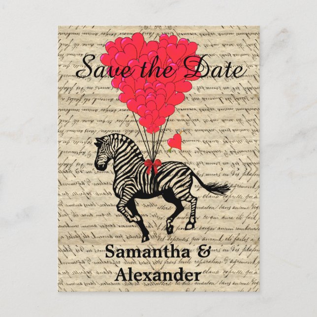 Vintager romantischer Zebra Save the Date Ankündigungspostkarte (Vorderseite)