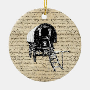 Vintager Romany-Sinti und Romalastwagen Keramik Ornament