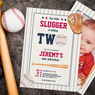 Vintager Rookie-Baseball-Rot-Blau 2. Geburtstag Einladung