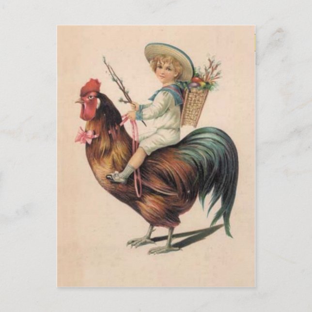 Vintager Roosterritt Postkarte (Vorderseite)