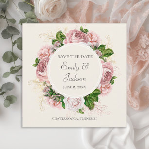 Vintager Rosa Blumencreme - Hochzeitstag Gerettet Einladung
