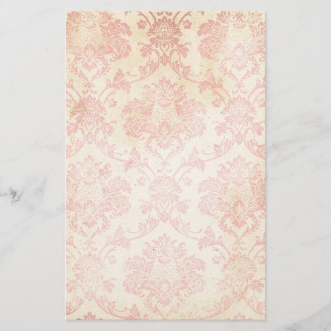 Vintager rosa Damast Briefpapier (Vorderseite)
