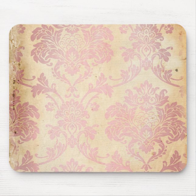 Vintager rosa Damast Mousepad (Vorne)
