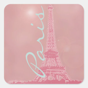 Vintager rosa Eiffel-Turm Quadratischer Aufkleber