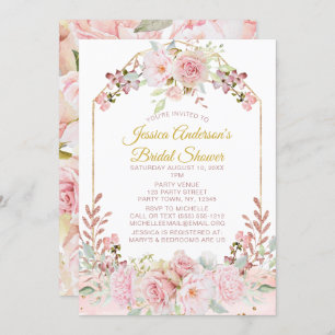 Vintager rosa Goldwatercolor-BlumenBrautparty Einladung