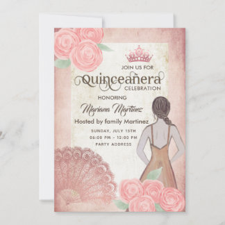 Vintager Rosa-Handventilator Rose tiara Quince Einladung