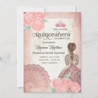 Vintager Rosa-Handventilator Rose tiara Quince Einladung