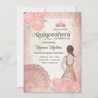 Vintager Rosa-Handventilator Rose tiara Quince Inv Einladung