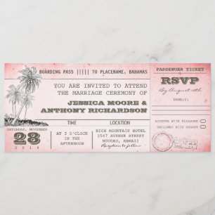 Vintager rosa Hochzeits-Boardingdurchlauf mit Einladung