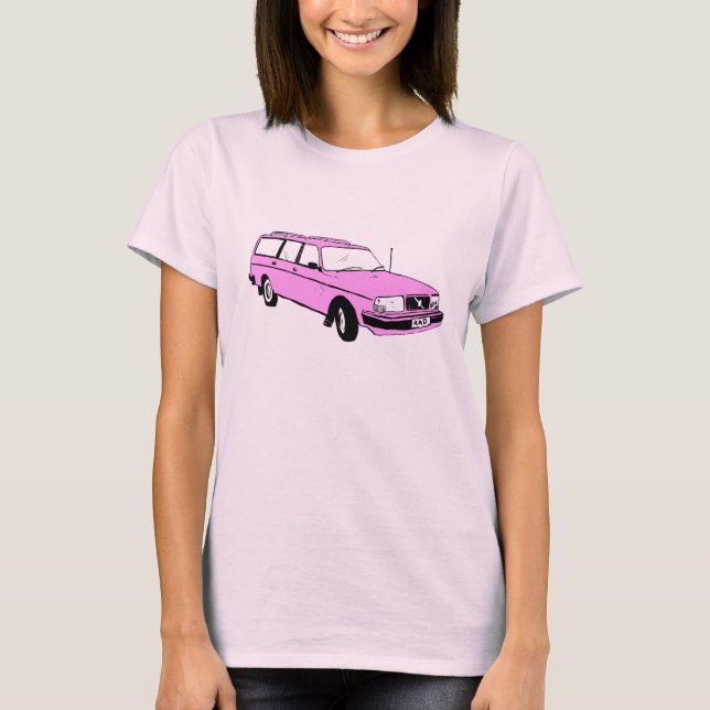 Vintager rosa Kombiwagen T-Shirt (Vorderseite)