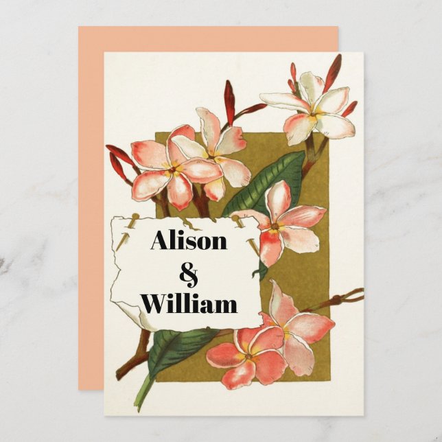 Vintager Rosa Korallenölander Blumenfrühlingshochz Einladung (Vorne/Hinten)