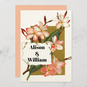 Vintager Rosa Korallenölander Blumenfrühlingshochz Einladung