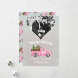 Vintager rosa LKW Weihnachtsbaum Foto Feiertagskarte