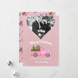 Vintager rosa LKW Weihnachtsbaum Foto Feiertagskarte