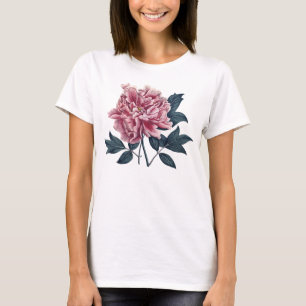 Vintager rosa Pfingstrosen-T - Shirt