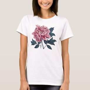 Vintager rosa Pfingstrosen-T - Shirt