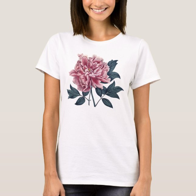 Vintager rosa Pfingstrosen-T - Shirt (Vorderseite)