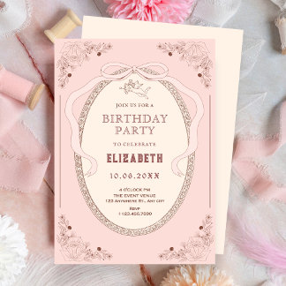 Vintager, rosa, romantischer Geburtstag Einladung