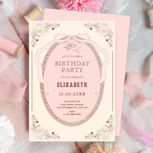 Vintager, rosa, romantischer Geburtstag Einladung