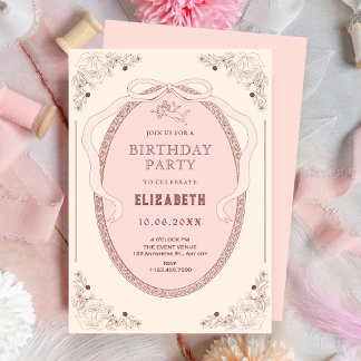Vintager, rosa, romantischer Geburtstag Einladung