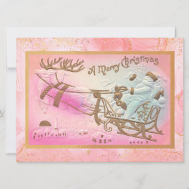 Vintager Rosa Santa Sleigh mit Rentier Weihnachten
