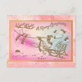 Vintager Rosa Santa Sleigh mit Rentier Weihnachten