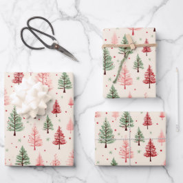 Vintager Rosa Weihnachtsbaum Geschenkpapier Set