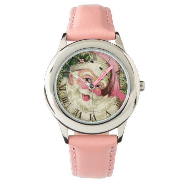 Vintager rosa Weihnachtsmann Armbanduhr (Vorderseite)
