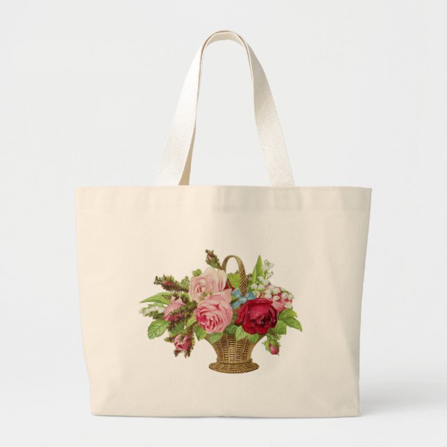 Vintager Rosen-Blumen-Korb Jumbo Stoffbeutel (Vorne)