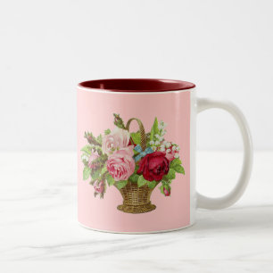 Vintager Rosen-Blumen-Korb Zweifarbige Tasse