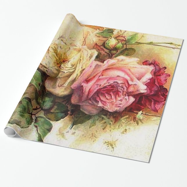 Vintager Rosen-Blumenstrauß Geschenkpapier (Ungerollt)