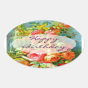 Vintager Rosen-Geburtstag Ovaler Aufkleber