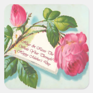 Vintager Rosen-und der Mitteilungs-Mutter Quadratischer Aufkleber