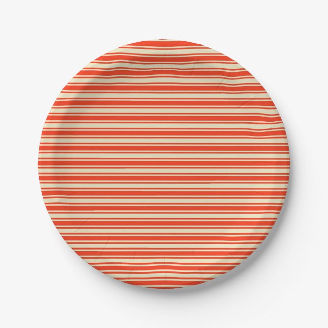 Vintager roter gelber Chic Stripes Muster Pappteller (Vorderseite)