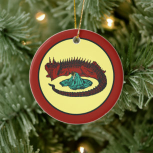 Vintager Roter Grüner Drache Lady Art Nouveau Stil Keramik Ornament