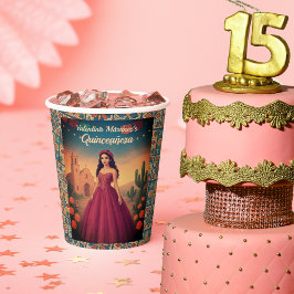 Vintager Roter Individuelle Name von Quinceañera T Pappbecher